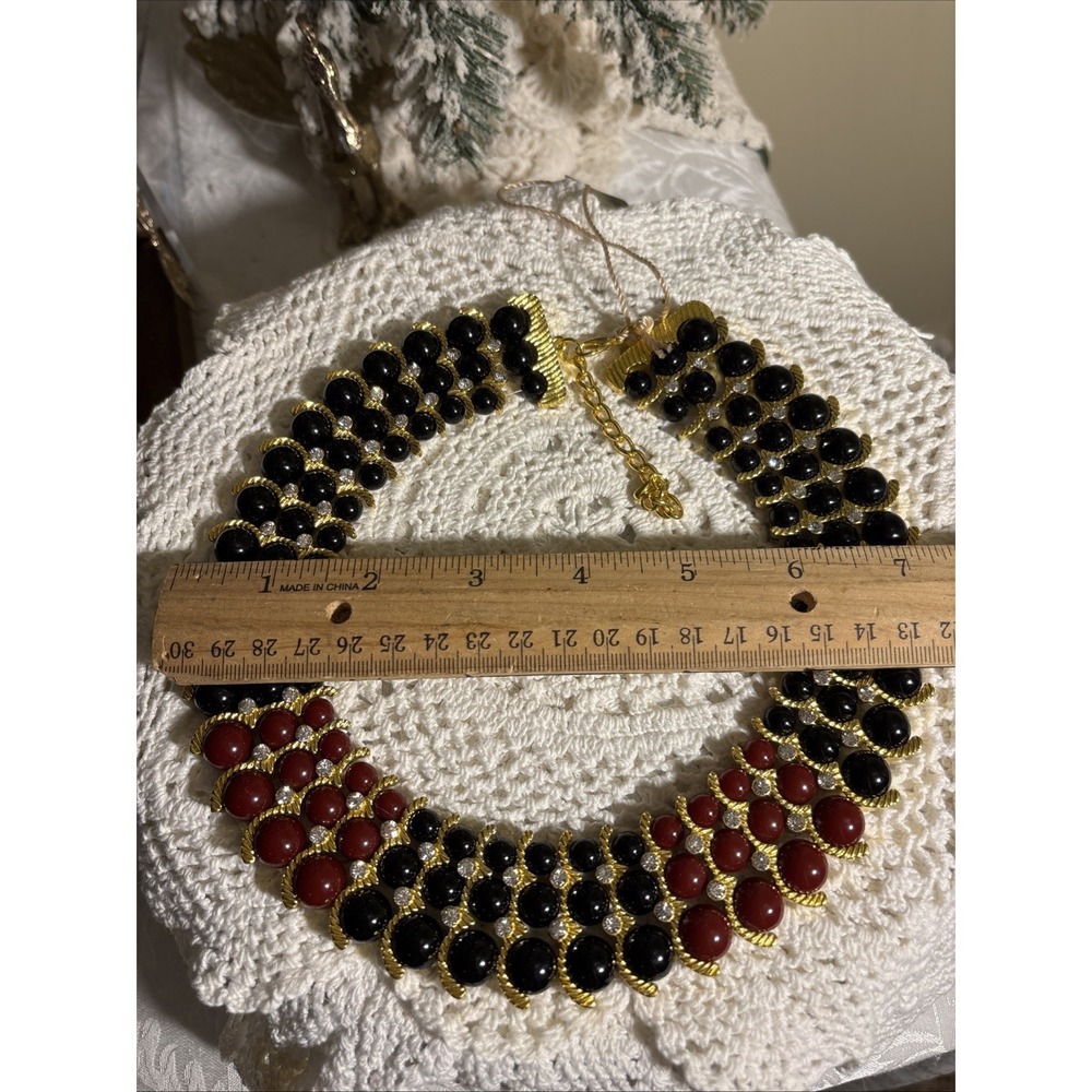 IMAN Rhinestone Collar Necklace Egyptian Style Beaded Gold Plated NWT Adjustable - Picture 7 of 7